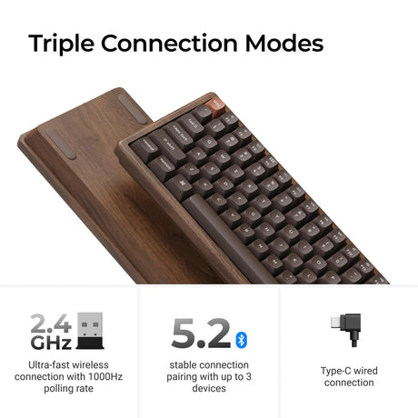 Keychron k2he all-wood special edition mechanisch toetsenbord (houtkleur, us lay-out (qwerty), gateron double-rail magnetic nebula, 75%, gateron double-rail magnetic, osa pbt double-shot, hot swap, bluetooth 5.2 | usb-c)