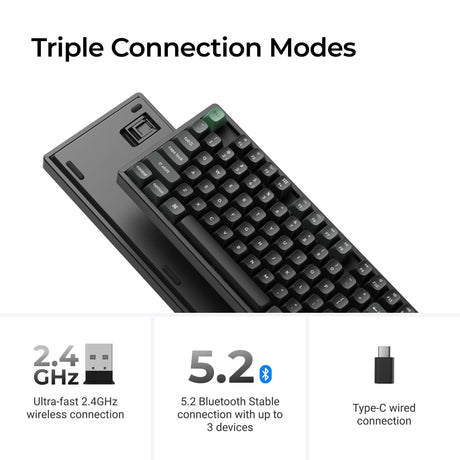 Keychron k10 ultra 8k wireless custom mechanical keyboard (zwart, us lay-out (qwerty), apex banana, 100%, rgb leds, osa double-shot pbt, usb-c | 2.4 ghz | bluetooth 5.2)