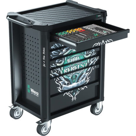 Wózek warsztatowy Wera 9700 Tool Rebel 1, 94-częściowy wózek narzędziowy (czarny, z 4 wkładkami z pianki gumowej z narzędziami)