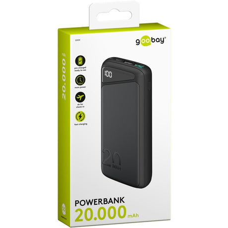 Power bank Goobay z szybkim ładowaniem 20 000 mAh - 74 Wh (czarny, USB-C PD, QC 3.0)