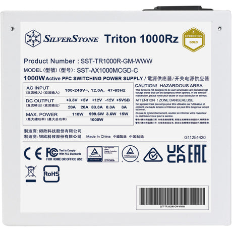 Modułowy zasilacz Silverstone Triton 1000rz o mocy 1000 W (biały, 1x 12 V-2x6, 4x pcie)