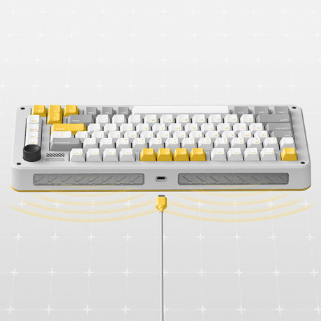 Bezprzewodowa klawiatura mechaniczna Ty iqunix zx75 gravi wave (szara, układ amerykański (qwer), gateron czerwony, 75%, diody rgb, możliwość wymiany podczas pracy, podwójny strzał pbt, 2,4 GHz | bluetooth 5.1 | usb-c)