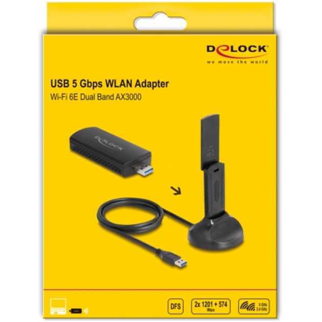 Delock Dwuzakresowy adapter USB WLAN Wi-Fi 6e Adapter WLAN AX3000 (czarny)