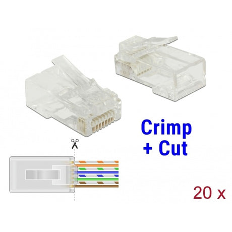 Delock wtyk rj45 zaciskany+odcięty kat.5e utp (przezroczysty, 20 sztuk)