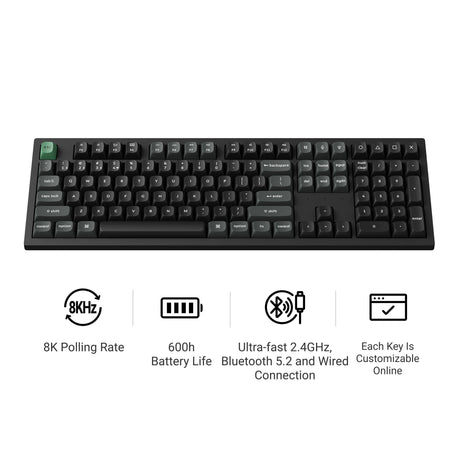 Keychron k10 ultra 8k wireless custom mechanical keyboard (zwart, us lay-out (qwerty), apex banana, 100%, rgb leds, osa double-shot pbt, usb-c | 2.4 ghz | bluetooth 5.2)