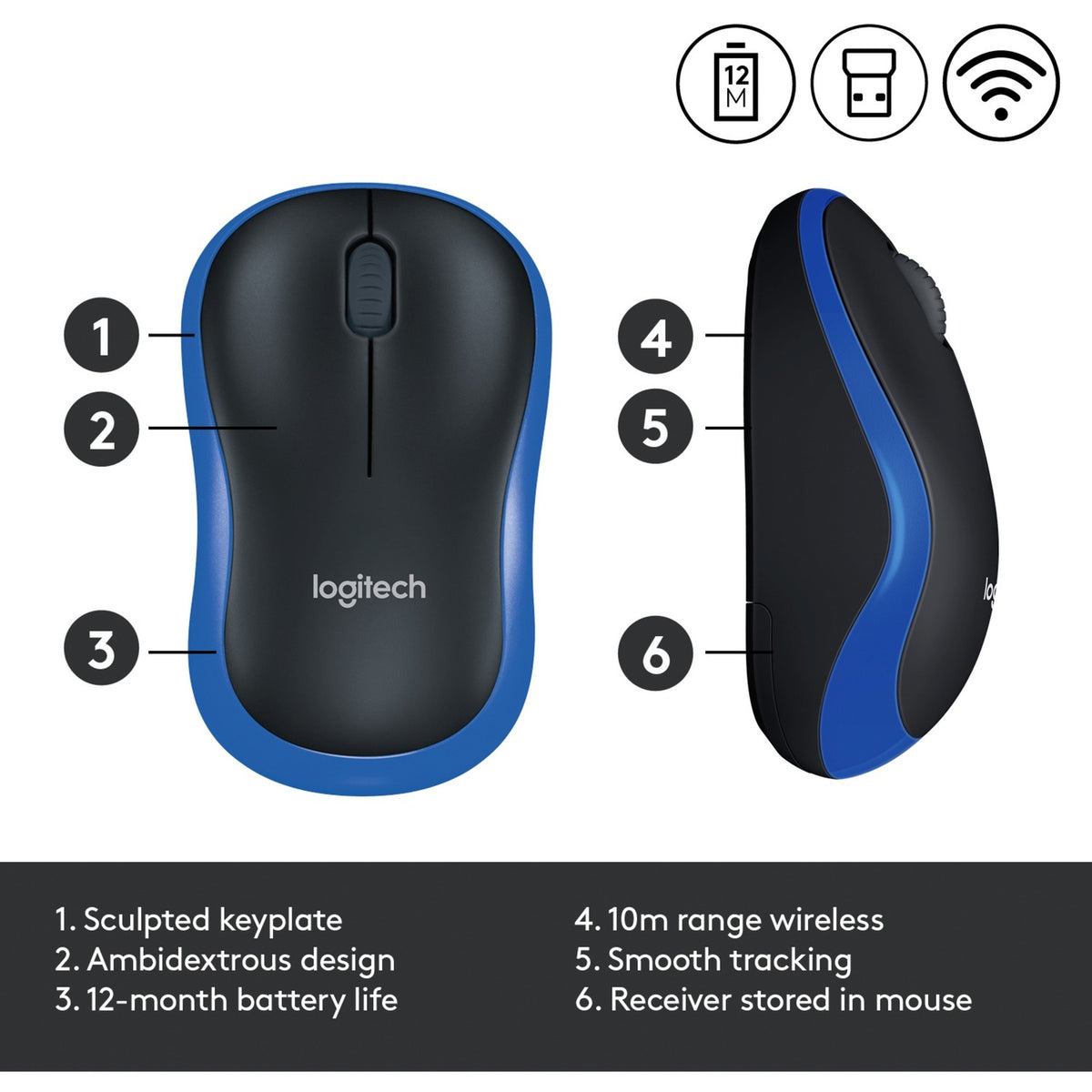 Logitech wireless mouse m185 (blue, retail)