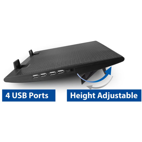 Podstawka pod laptop Act Connect, z wentylatorem, z regulacją wysokości w 2 pozycjach (czarny, 4-portowy koncentrator USB 2.0)