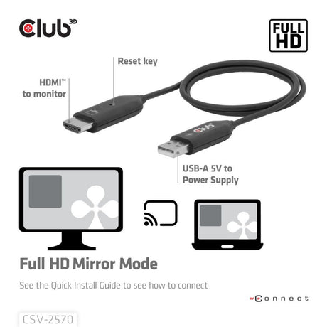 Bezprzewodowy adapter nadajnika i odbiornika Club 3D z USB-C na HDMI (czarny)