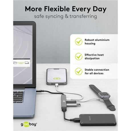 Goobay slim Hub USB z 5 portami, USB-C na USB-C USB-A, 5 Gbit s (jasnoszary)