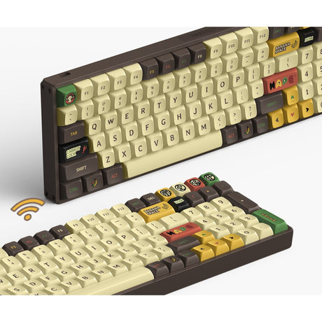 Bezprzewodowa klawiatura mechaniczna Iqunix f97 happy ape (brązowa, układ amerykański (qwerty), wiśnia mx czerwona, 96%, diody rgb, możliwość wymiany podczas pracy, pbt, 2,4 GHz | bluetooth 5.1 | usb-c)