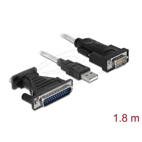 Delock adapter USB 2.0 typ-a > 1 x port szeregowy db9 rs-232 + adapter db25 (1,8 metra)