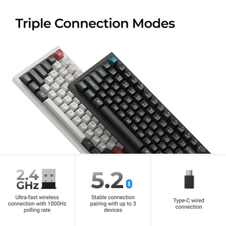 Keychron q6 ultra-p1 8k bezprzewodowa, niestandardowa klawiatura mechaniczna (biała, układ amerykański (qwerty), jedwabny pom czerwony, 100%, rgb, hot swap, 8k, 2,4 ghz bluetooth 5.2 usb-c)