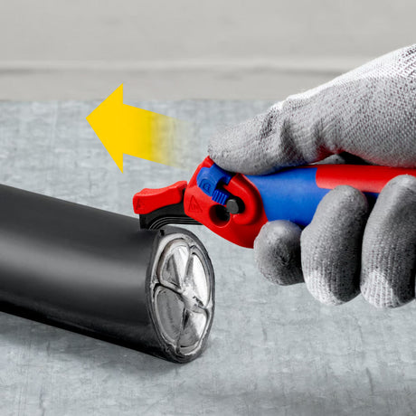 Nóż do kabli Knipex ze stopką przesuwną (czerwony niebieski)