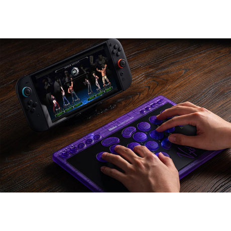 Kontroler 8bitdo arcade - przezroczysta fioletowa edycja sygnowana (fioletowa przezroczysta, 2,4 GHz Bluetooth USB, Nintendo Switch 1 + 2, PC)