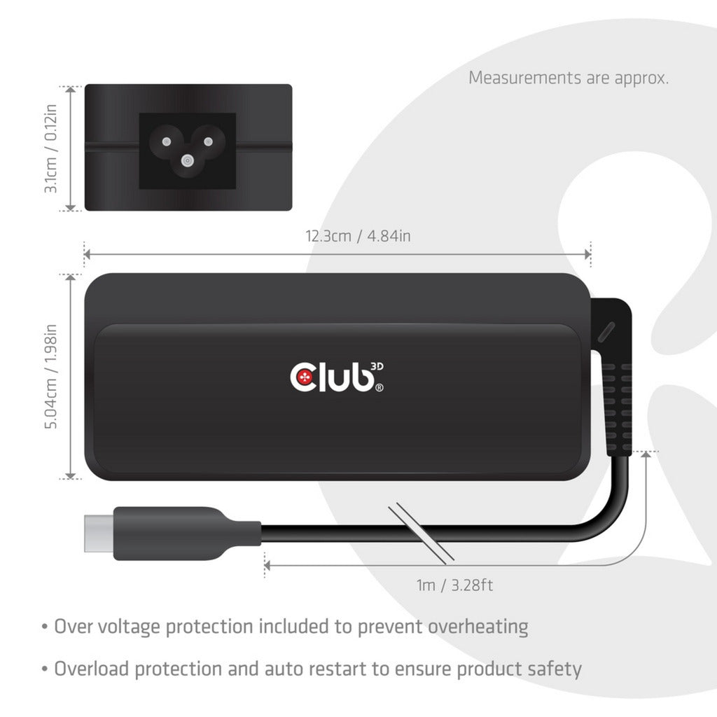 Club 3d usb-c laptop charger 140w, 1 meter (zwart, 1x usb-c)