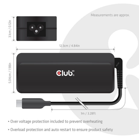 Club 3d usb-c laptop charger 140w, 1 meter (zwart, 1x usb-c)