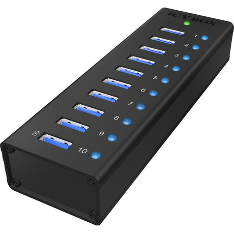Icy box ib-ac6110 koncentrator USB (czarny, 10x porty USB 3.0)