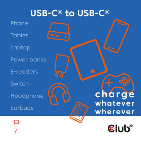 Cewka magnetyczna Club 3D USB-C 240W PD3.1 Niebieski, kabel 2 metry (niebieski)