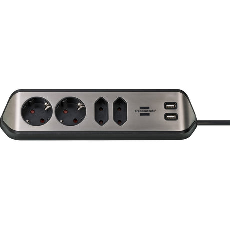 Brennerstuhl ®estilo narożna listwa przyłączeniowa z funkcją ładowania USB 4-kierunkowa 2x gniazdo ochronne 2x euro srebrny czarny
