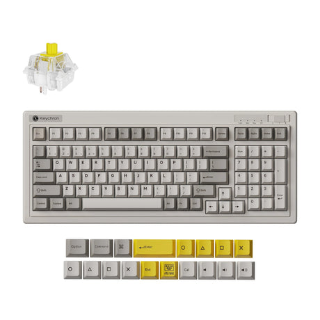 Bezprzewodowa klawiatura mechaniczna Keychron r5-m4 qmk (szara, układ us (qwerty), super banana, 96%, rgb, wiśnia pbt, hot swap, 2,4 ghz bluetooth 5.3 usb-c)
