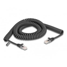 Delock kabel spiralny rj-45 męski na męski kat.5e (czarny, 3 metry)