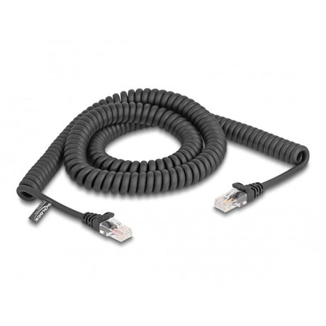 Delock kabel spiralny rj-45 męski na męski kat.5e (czarny, 3 metry)