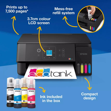 Epson ecotank et-2922 wielofunkcyjna drukarka atramentowa (czarna, skanuje, kopiuje, Wi-Fi, w tym do 3 lat atramentu, c11cl63416)