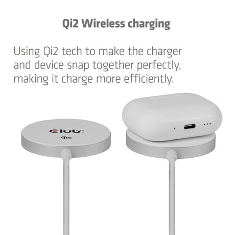 Club 3d cac-3026 qi2 25w draadloze oplader (wit, 1x usb-c, qi-gecertificeerd, magsafe-compatibel, magnetisch pad)