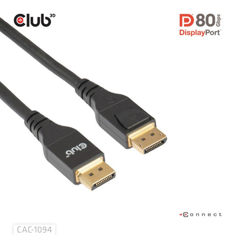Kabel Displayport 2.1 Vesa DP80 z certyfikatem Club 3D (czarny, 2 metry, 8k 240hz, 10k 60hz, 80gbps)