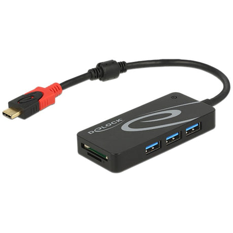 Delock zewnętrzny koncentrator USB 3.1 gen 1 USB typu C > 3x USB typu A + 2 gniazda czytnika kart SD Hub USB (czarny)