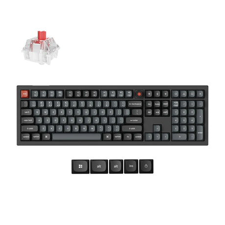 Keychron v6w-d1 8k qmk, niestandardowa przewodowa klawiatura mechaniczna (czarna, układ amerykański (qwerty), super czerwona, 100%, diody rgb, double-shot pbt, hot swap, 8k, przycisk)