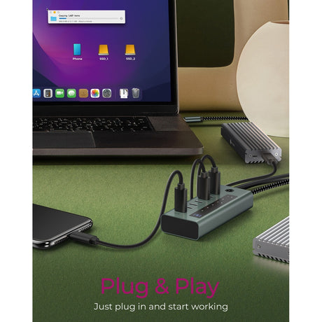Icy box 7-portowy koncentrator USB-C 3.2 gen 2 (niebiesko-szary)