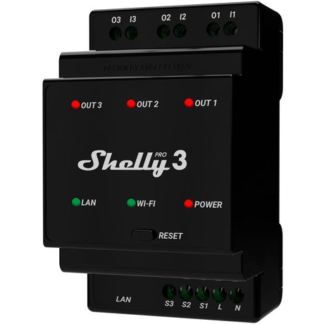 Przekaźnik Shelly pro 3 (czarny, 3-kanałowy, WiFi, LAN, Bluetooth)