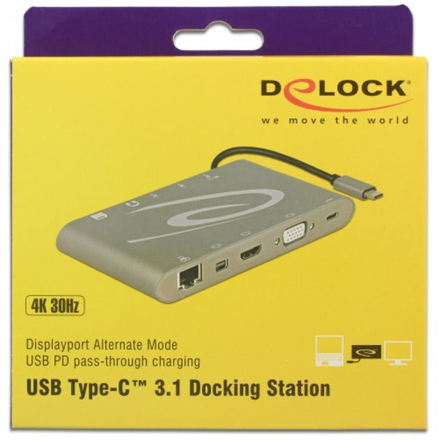 Delock Stacja dokująca USB Type-C 3.1 4K 30 Hz (szara, USB-C, HDMI, SD, USB)
