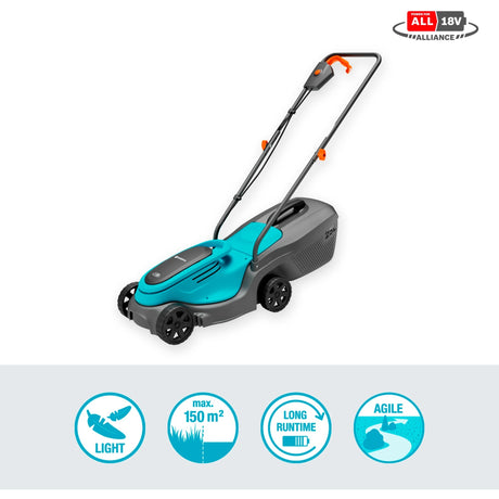 Gardena powermax 30 18v p4a czytaj akumulator do kosiarki w komplecie. ładowarka 18 v szerokość cięcia max. 300 mm