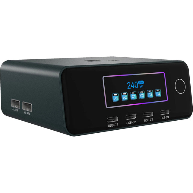 Stacja ładująca Icy Box 240W Gan (czarna, 4x USB-C, 2x USB-A)