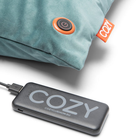 Bezprzewodowa poduszka grzewcza Cosy una Velvet 45 x 45 cm (niebiesko-zielona, ​​power bank 5000 mah)
