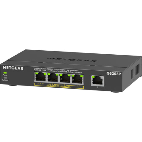 Netgear 5-portowy niezarządzalny przełącznik poe+ gigabit ethernet soho (gs305p) (czarny)