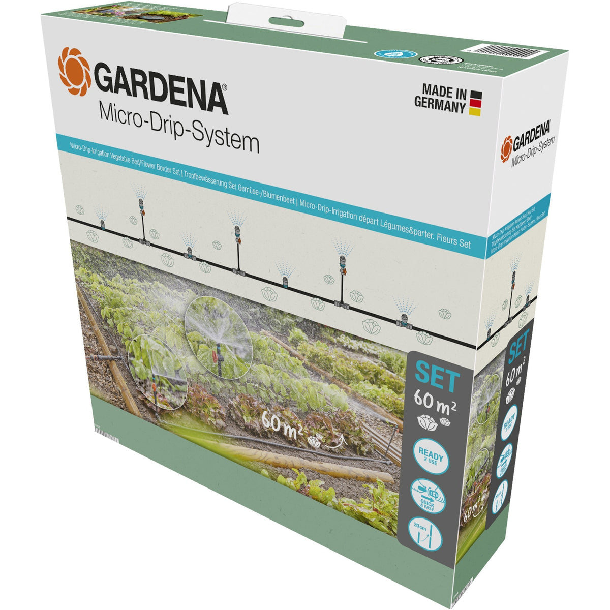 Gardena zestaw do podlewania ogrodu warzywnego z mikrokroplami (60 m²) kroplownik (czarno-szary)