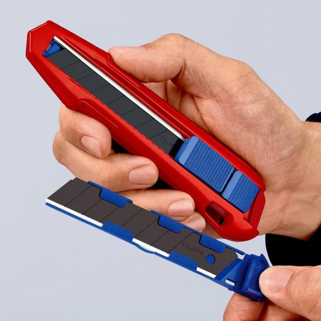 Uniwersalny nóż do cięcia pudełek Knipex Cutix (czerwony niebieski, w zestawie ostrza noża 2)