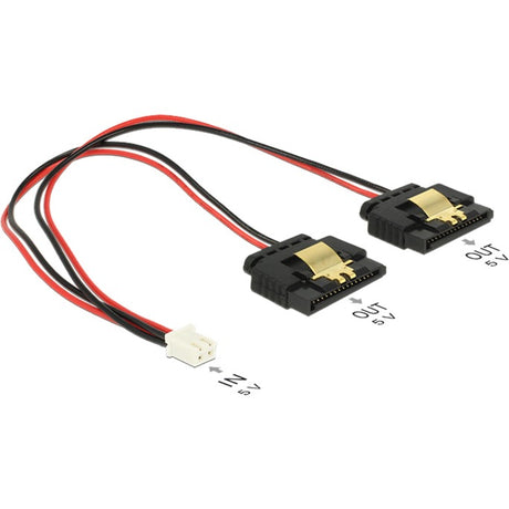 Delock 2-pinowy żeński kabel zasilający > 2 x 15-pinowy kabel rozdzielający SATA (czarny czerwony, 0,2 m)