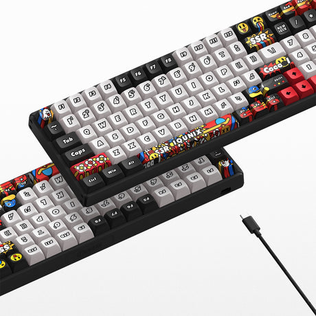 Bezprzewodowa klawiatura mechaniczna Iqunix f97 graffiti diary (czarna, układ amerykański (qwerty), wiśniowy mx brązowy, 96%, diody rgb, możliwość wymiany podczas pracy, pbt, 2,4 GHz | bluetooth 5.1 | usb-c)