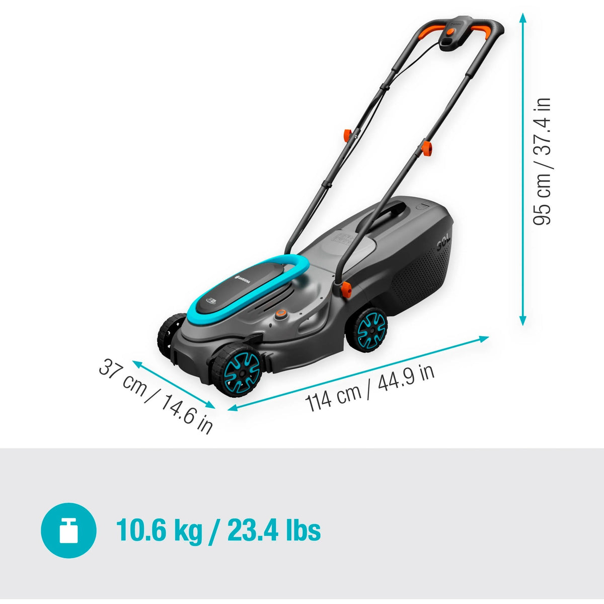 Gardena powermax 32 18v p4a czytaj akumulator do kosiarki w komplecie. ładowarka 18 v szerokość cięcia max. 320 mm