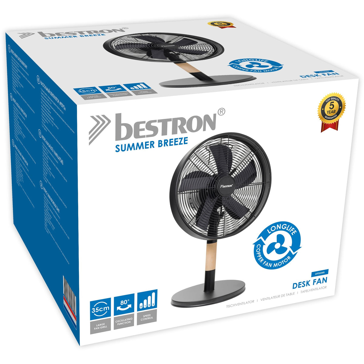 Wentylator stołowy Bestron dft35wb (kolor czarnego drewna, ø 35 cm)