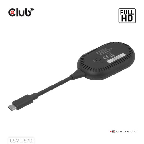 Bezprzewodowy adapter nadajnika i odbiornika Club 3D z USB-C na HDMI (czarny)