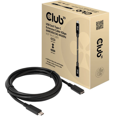 Przedłużacz Club 3D USB-C gen 1 (czarny, 1 metr, 5 GBP s, 60 watów)