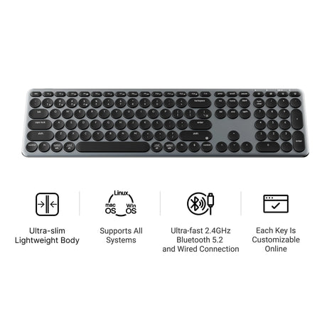 Klawiatura Keychron b5 pro-k1 (szara, układ US (QWERTY), przełączniki nożycowe, 100%, nakładki na klawisze ABS, 2,4 GHz Bluetooth USB)