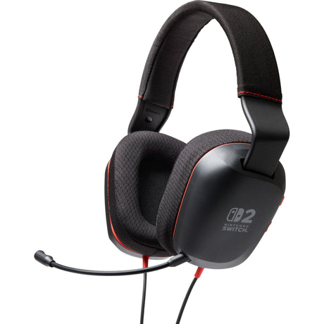 Przewodowy zestaw słuchawkowy stereo Powera do nausznego zestawu słuchawkowego do gier Nintendo Switch 2 (czarny czerwony, Nintendo Switch 2, Nintendo Switch – model OLED, Nintendo Switch, Nintendo Switch Lite)