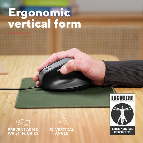 Przewodowa mysz ergonomiczna Trust Bayo II (czarna, 800 dpi - 2400 dpi)