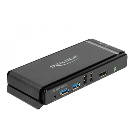 Delock przełącznik displayport 1,4 kvm, 8k 60 hz, USB 3.2 gen 1, przełącznik audio kvm (szary czarny)